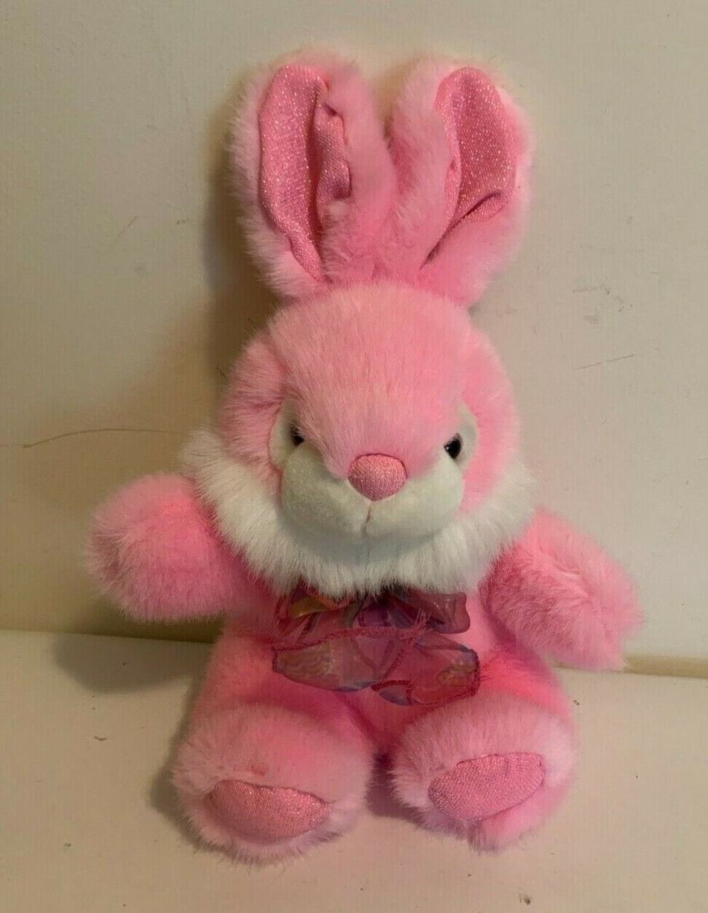 MTY International Bunny Rabbit Pink Plush Easter Egg Bow Shiny Ears 14" Inch